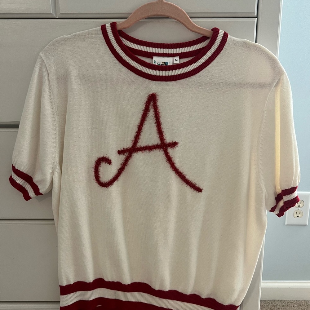 QUEEN OF SPARKLES (Pants Store) White and Red Sweater with 'A' Design